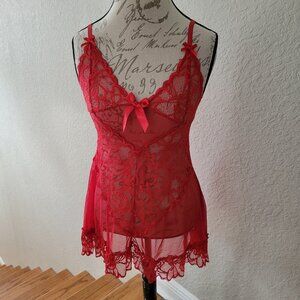 Red Lace with Bows Babydoll Lingerie